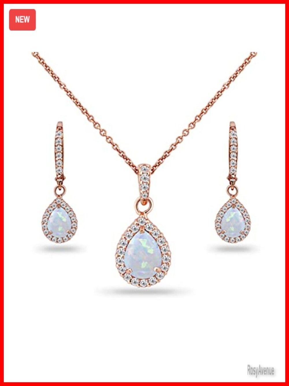 Sterling Silver Simulated Opal Teardrop Necklace Earrings Set